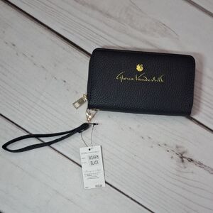 Gloria Vanderbilt Black Wristlet with Gold Accents